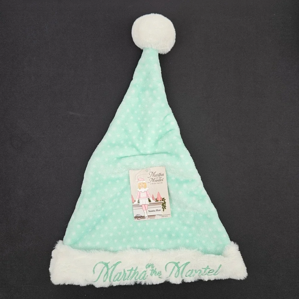 Martha on the Mantel Santa Hat Limited Edition‎ Green Polka Dot Faux Fur Holiday